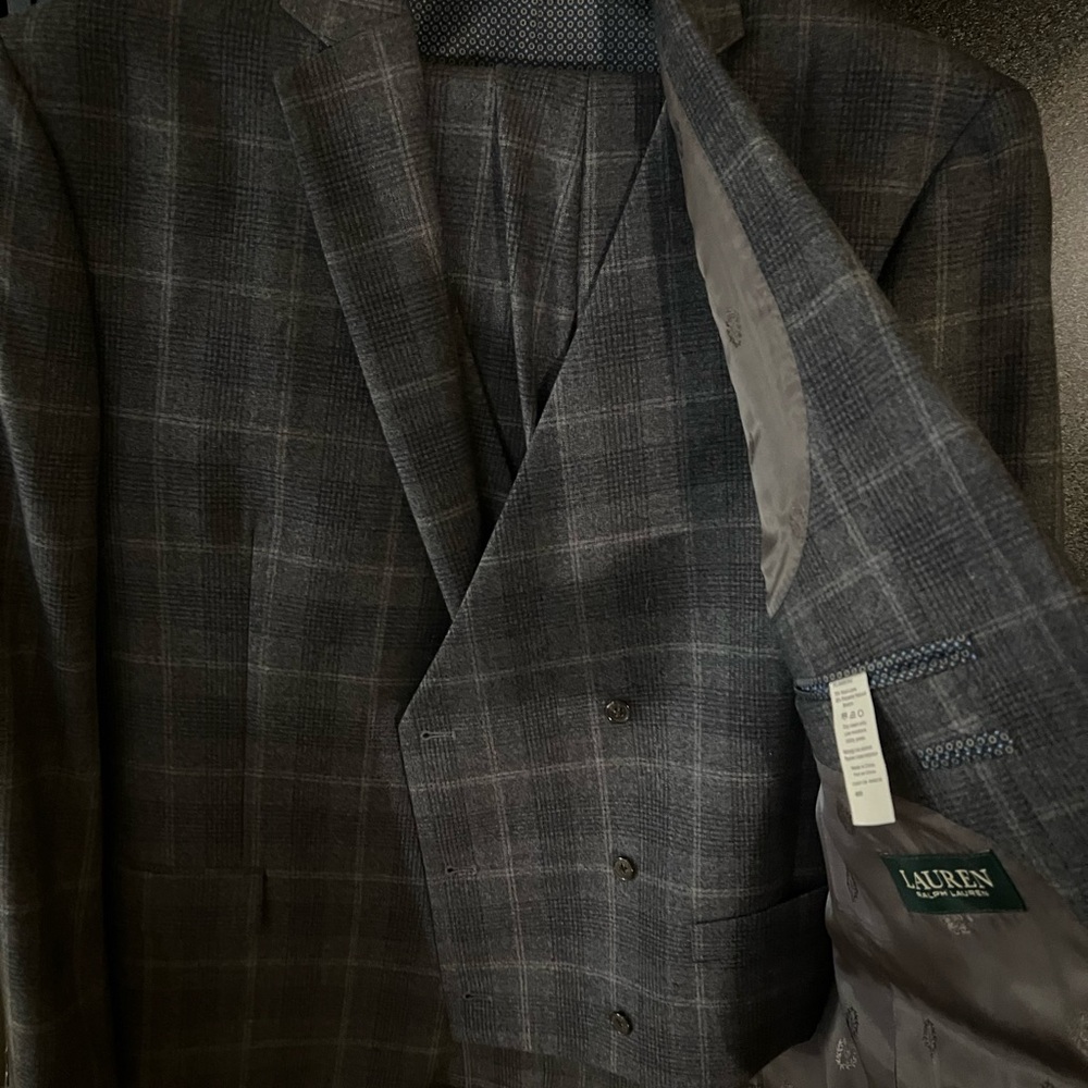 46R Classic Gray Plaid Men's Suit - Ralph Lauren - Picture 3 of 4